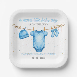 Assiettes En Carton Invitation pour Baby Shower garçon tenue de ligne
