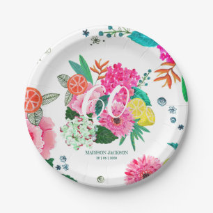Assiettes En Carton Invitation pour une fête d'anniversaire florale & 