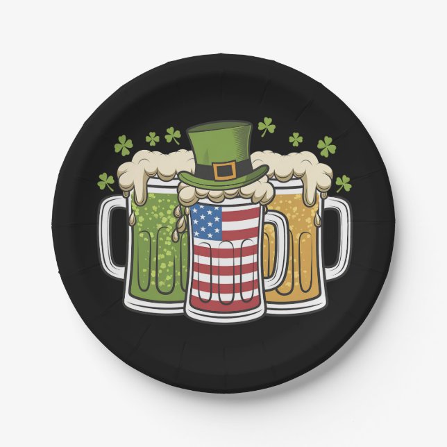 Assiettes En Carton Irish Beer Irlande USA Drapeau américain St Patric (Devant)