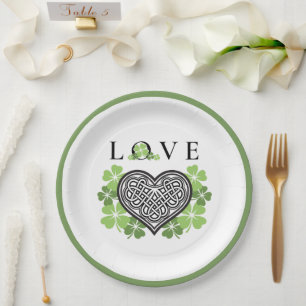 Assiettes En Carton Irish LOVE Shamrock & Celtic Knot Heart