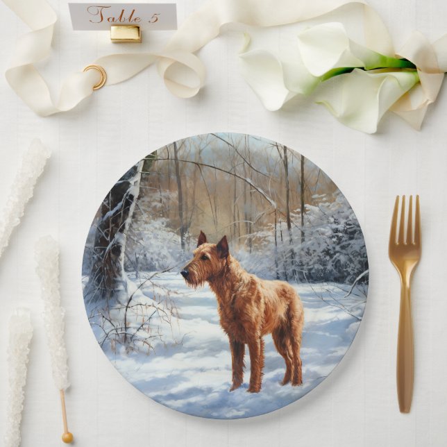 Assiettes En Carton Irish Terrier Laisser neiger Noël (Mariage)