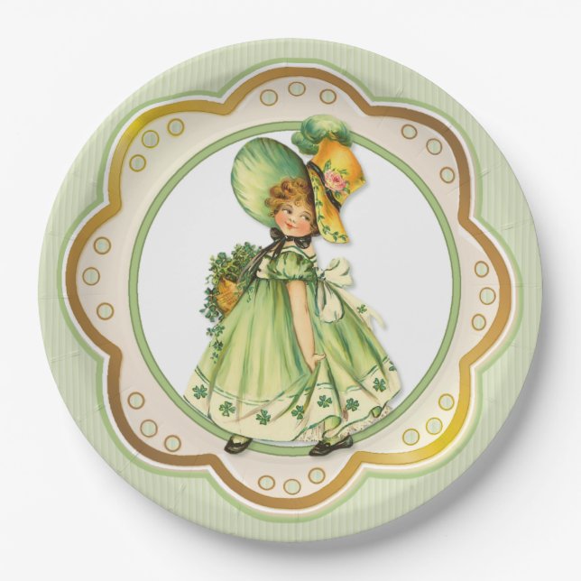 Assiettes En Carton Irlandaise fille de promenade Shamrock (Devant)