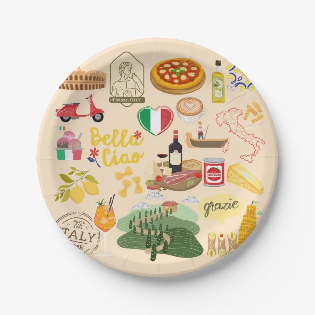 Assiettes En Carton Italie Symboles Amateurs de voyage (Devant)
