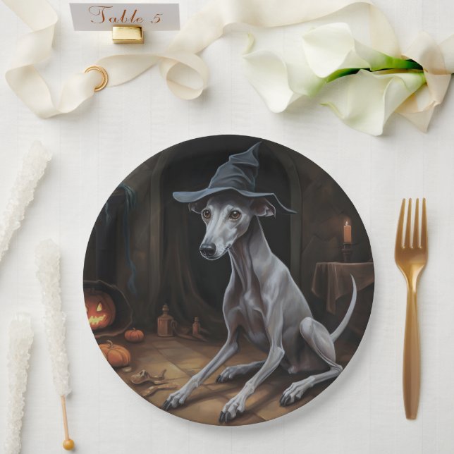 Assiettes En Carton Italien Greyhound Citrouille Halloween effrayant (Mariage)