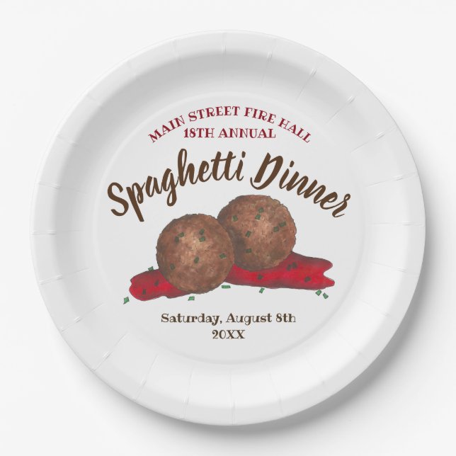 Assiettes En Carton Italien Meatballs Spaghetti Dîner Charité Événemen (Devant)