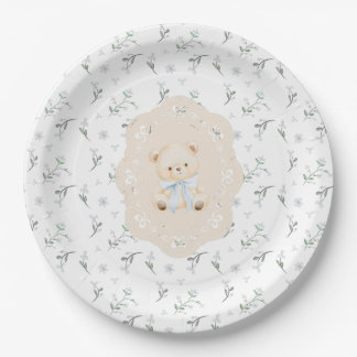 Assiettes En Carton It's a Boy! Blue Ribbon Bow Teddy Bear