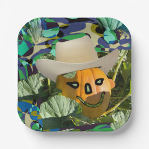Assiettes En Carton Jack-o-lanterne citrouille cowboy casquette Hallow