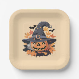 Assiettes En Carton Jack-o-lanterne en sorcière Casquette Halloween