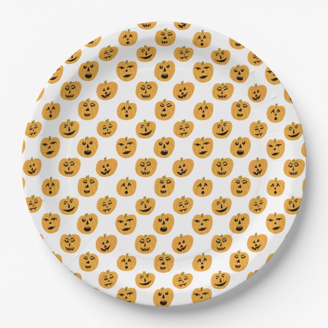 Assiettes En Carton Jack-O-Lanterns CITROUILLE d'Halloween (Devant)