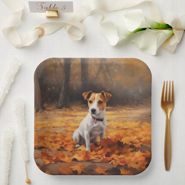 Assiettes En Carton Jack Russell à l'automne Feuilles automne Inspire (Mariage)