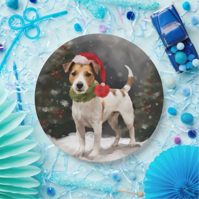 Assiettes En Carton Jack Russell Chien à Noël de neige (Fête)