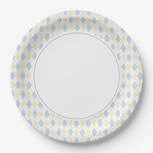 Assiettes En Carton Jacquard bleu et jaune (Devant)
