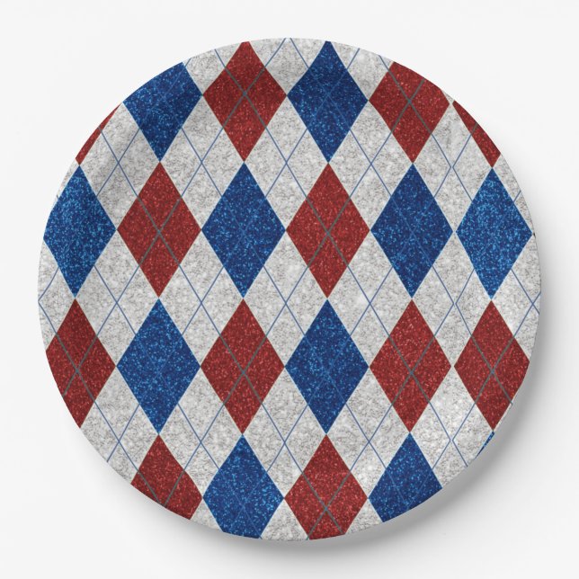 Assiettes En Carton Jacquard rouge, blanc et bleu 4 juillet Parties sc (Devant)