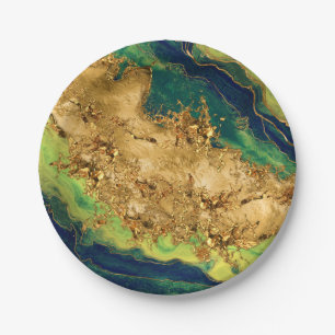 Assiettes En Carton Jade Green et Bronze Gold Abstrait