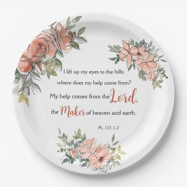 Assiettes En Carton "J'Ai Levé Les Yeux" Verset Biblique (Devant)