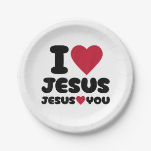 Assiettes En Carton J'aime Jésus et Jésus t'aime chrétien
