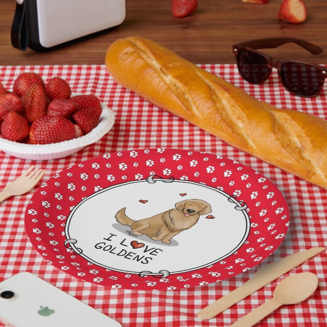 Assiettes En Carton J'Aime Les Goldens J'Aime Les Golden Retrievers Mi (Pique-nique)