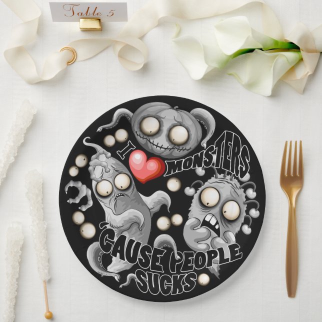Assiettes En Carton J'aime les monstres parce que les gens aiment les  (Mariage)