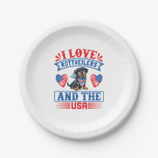 Assiettes En Carton J'aime les Rottweilers et les USA
