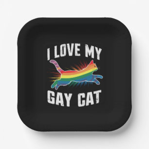 Assiettes En Carton J'aime mon chat gay drôle arc-en-ciel fierté lgbt