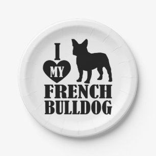 Assiettes En Carton J'aime mon chien de taureau français