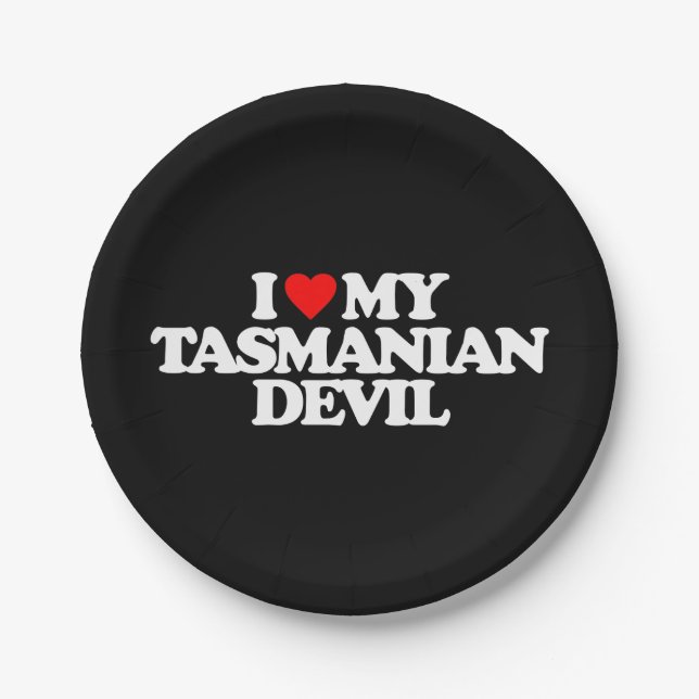 ASSIETTES EN CARTON J'AIME MON DIABLE TASMANIEN (Devant)