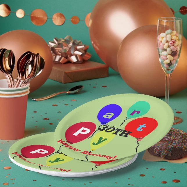 Assiettes En Carton Jalon 30e anniversaire Ballons de fête (Multi)
