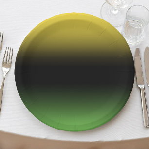 Assiettes En Carton Jamaïcaines Couleurs Ombre Gradient Vert et Jaune