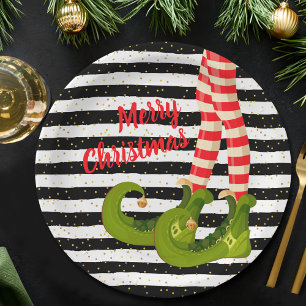 Assiettes En Carton Jambes elfes de Noël Blancs et Noirs