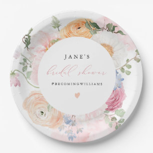 Assiettes En Carton JANE Blush Floral Petals & Prosecco Baby Shower de