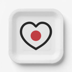 Assiettes En Carton Japon Coeur du drapeau japonais
