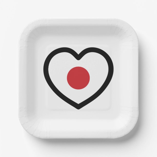 Assiettes En Carton Japon | Coeur du drapeau japonais (Recto)