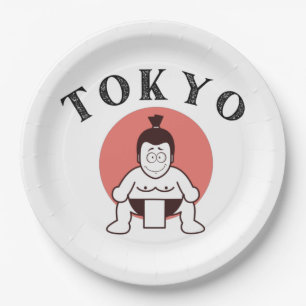 Assiettes En Carton Japon Sumo Tokyo - Fils du Soleil Blanc