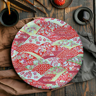 Assiettes En Carton Japonais Washi Rouge Floral Origami Plaques Yuzen