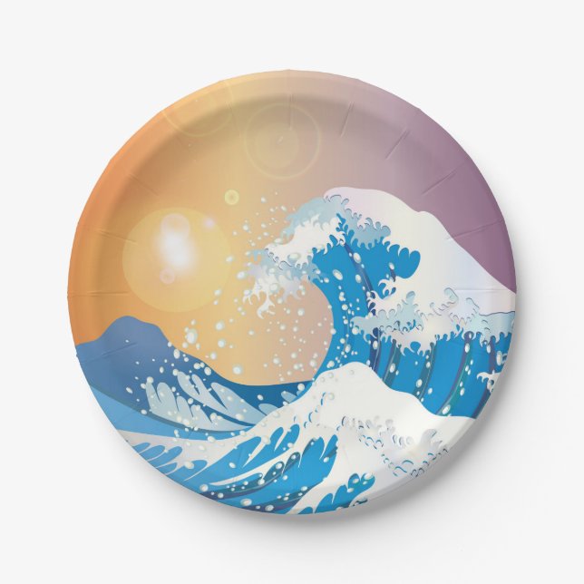 Assiettes En Carton Japonais Wave Art Sunset Ocean (Devant)