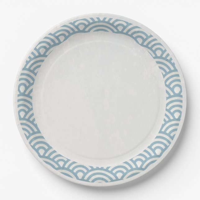Assiettes En Carton Japonaise Seigaiha Vagues Élégante Bleu clair + Bl (Devant)