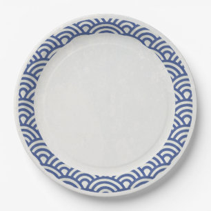 Assiettes En Carton Japonaise Seigaiha Vagues Élégante Bleu foncé + Bl