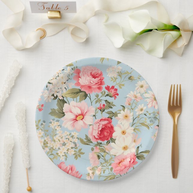Assiettes En Carton Jardin à fleurs de campagne anglais (Mariage)