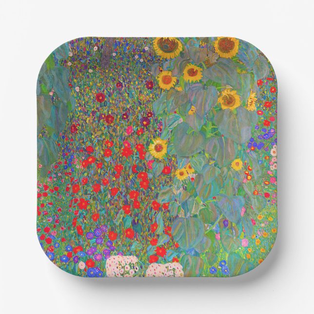 Assiettes En Carton Jardin agricole de Gustav Klimt avec tournesols (Recto)
