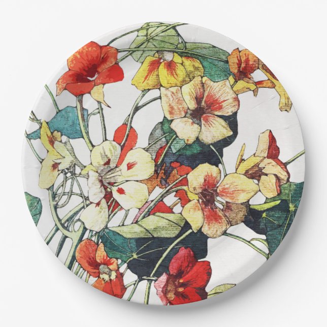 Assiettes En Carton Jardin Art Nouveau Fleurs de Nasturtium (Devant)