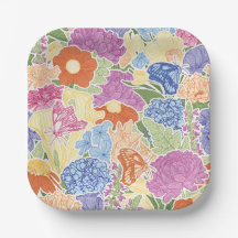 Jardin aux fleurs colorées et papillons