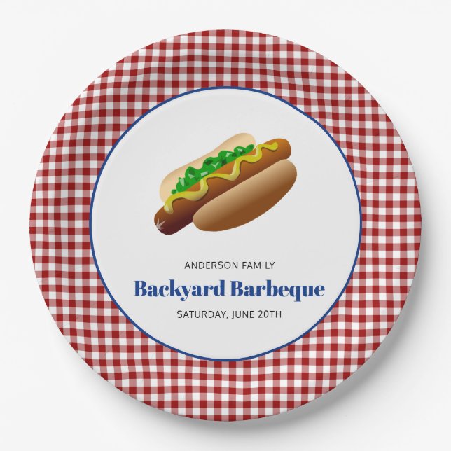 Assiettes En Carton Jardin Barbeque Hot Dogs | rouge vérifié (Devant)