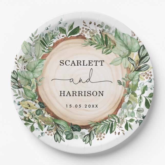 Assiettes En Carton Jardin bohème rustique verdure Mariage botanique (Devant)