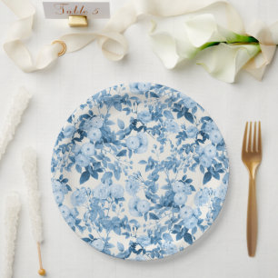 Assiettes En Carton Jardin botanique Vintage Rose Bleu