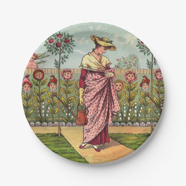 Assiettes En Carton Jardin Cultivation Flower Woman Art Antique (Devant)