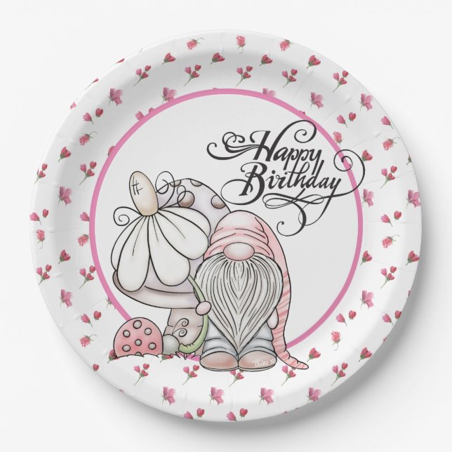 Assiettes En Carton Jardin d'anniversaire Gnome (Devant)