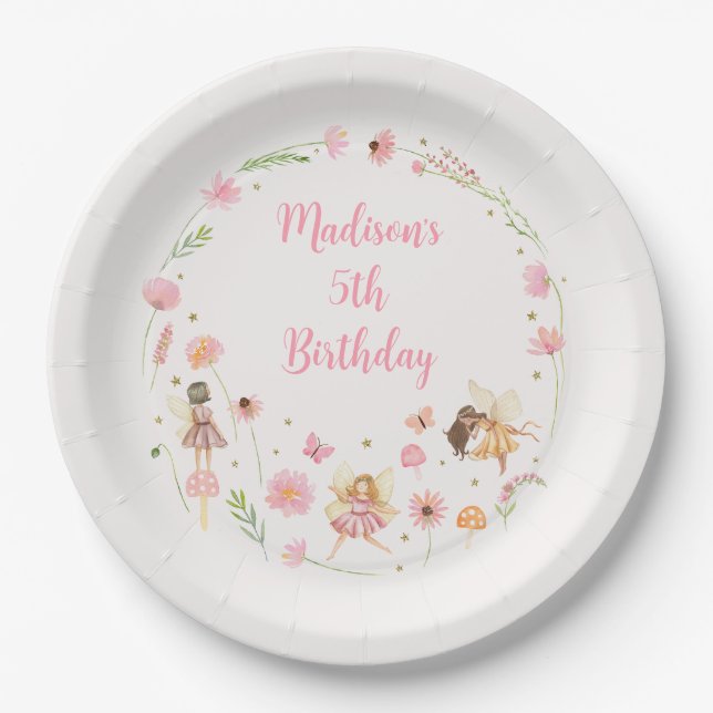 Assiettes En Carton Jardin de fées magique Floral Anniversaire (Devant)