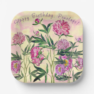 Assiettes En Carton Jardin de fleurs Peonies heureux Anniversaire Pers