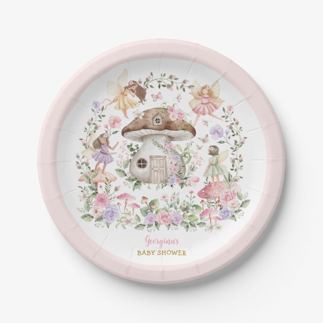 Assiettes En Carton Jardin de la Fée de Whimsical Baby shower fille (Devant)