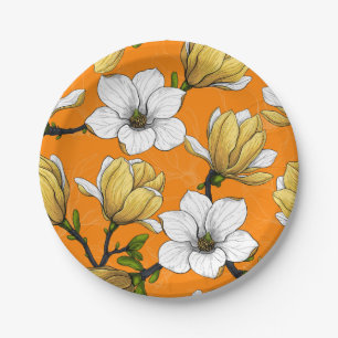 Assiettes En Carton Jardin de Magnolia en jaune